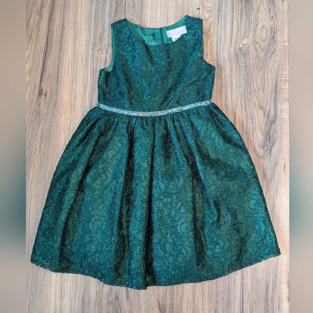 Youngland Emerald Green Girls Holiday Dress Jeweled Waist 4T